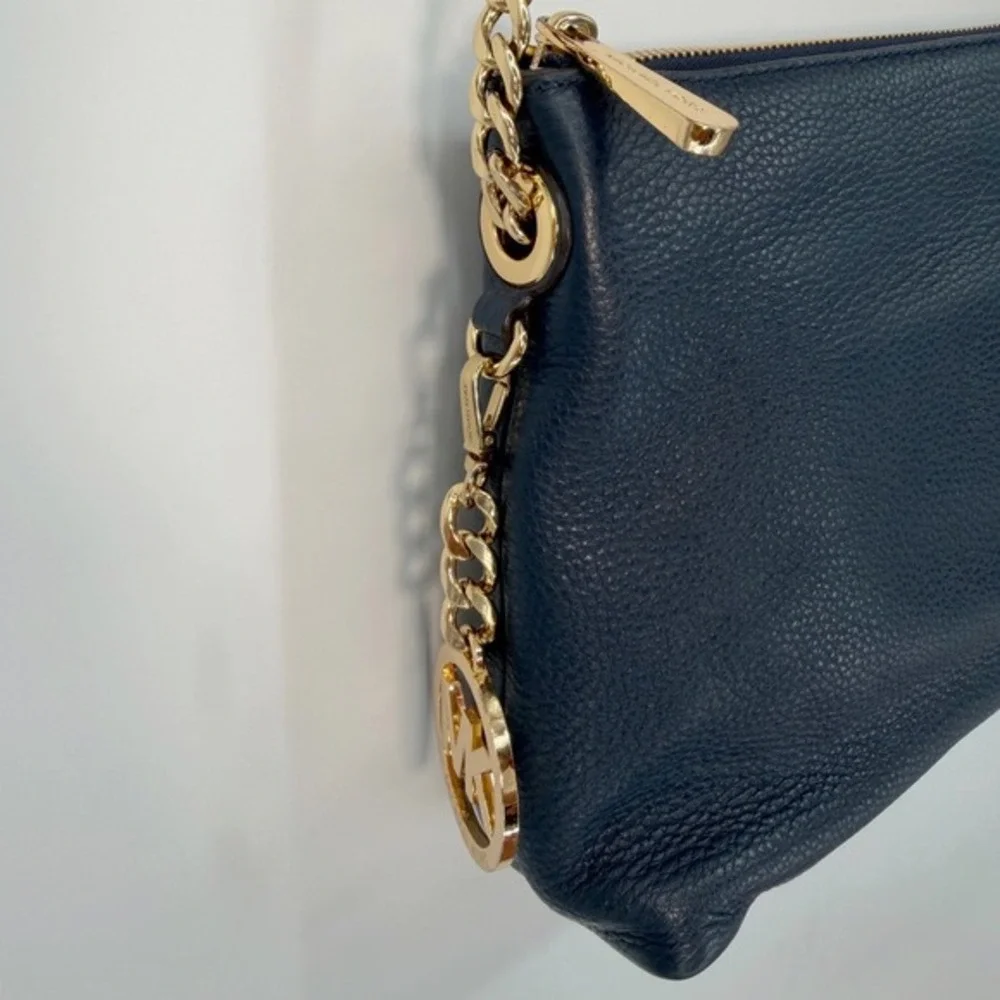 Michael Kors Jet Set East West Crossbody Bag Navy Blue Pebbled Leather 40-18‎